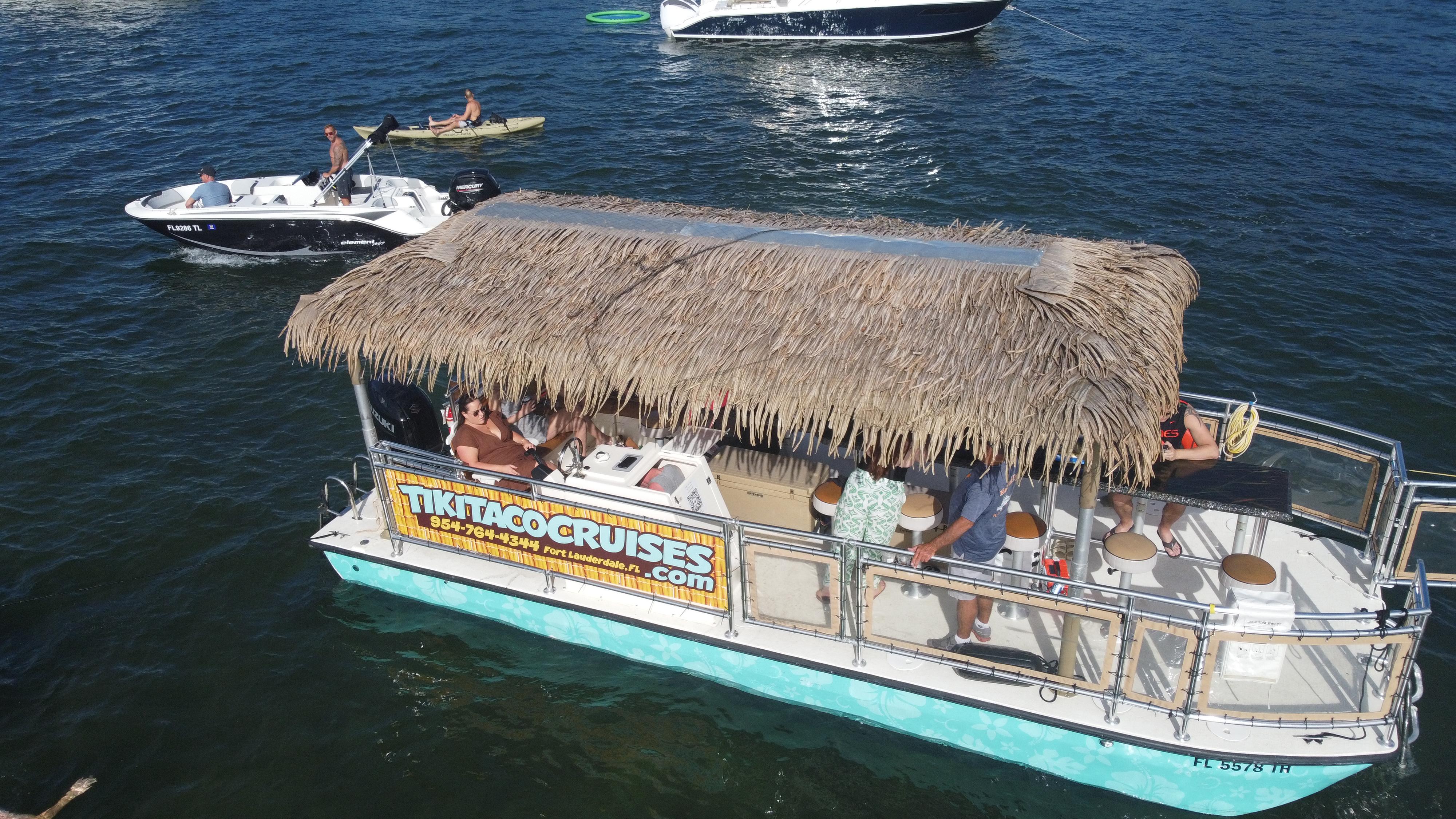 Aerial view of Tiki Taco pontoon experience